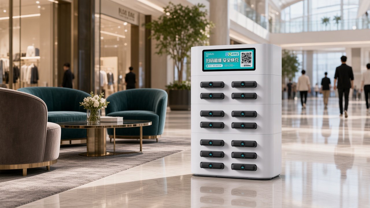 Shopping mall / hotel lobby with Tianju 12-slot white stacked cabinet